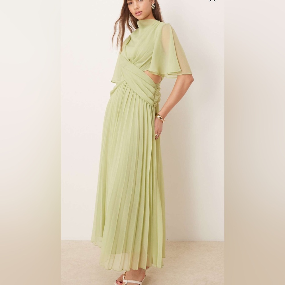 ASOS Sage Green Pleated Maxi Dress